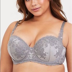 GREY LACE PUSH-UP STRAPLESS BRA